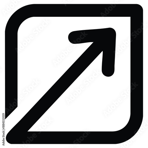 Simple black arrow icon pointing diagonally upwards from the bottom left corner inside a rounded square outline indicating expansion or external link symbol