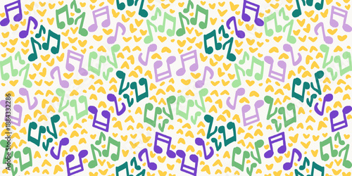 Mardi Gras music notes colorful seamless pattern illustration
