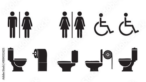 Set of accessible restroom and disability symbols for universal design