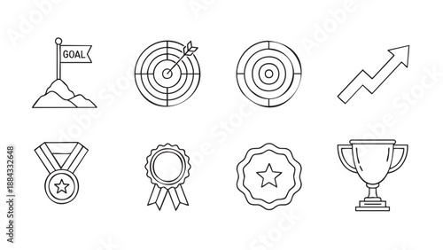 Set of achievement and goal icons isolated on transparent background