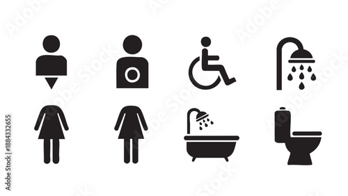 Set of bathroom and accessibility icons isolated on transparent background