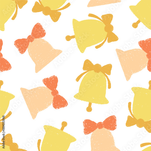 Yellow and orange bells drawn with chalk, seamless pattern.