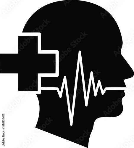 Mental Health Awareness Mind Pulse and Medical Cross Vector Illustrator Illustration