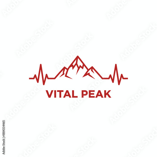 Mountain peak integrated with heartbeat pulse line icon for outdoor fitness or health adventure brand identity named Vital Peak logo