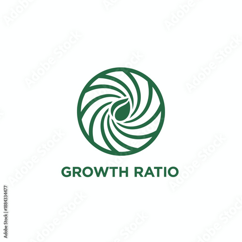 Abstract spiral leaf in circle icon for sustainable agriculture or eco-friendly business growth identity named Growth Ratio logo