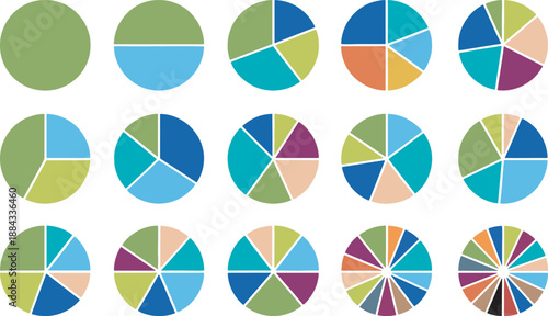 Collection of colorful circular pie charts with various segment divisions