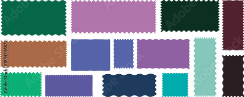 Set of colorful abstract geometric paper shapes with scalloped edges