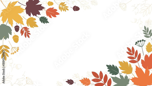 Autumn Leaves Corner Border Colorful Fall Foliage Design.