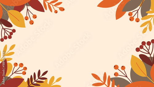 Autumnal Frame with Colorful Leaves and Berries Illustration 1.