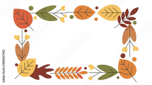 Autumnal Frame with Colorful Leaves and Berries Illustration.