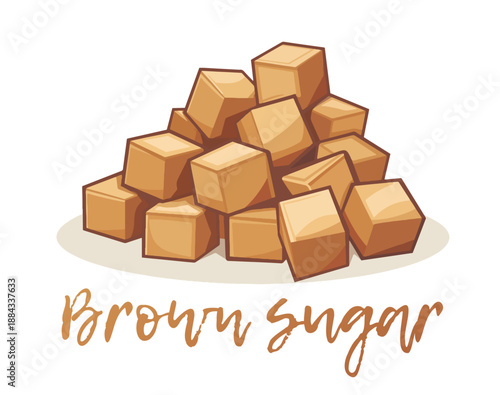 Group of brown sugar cubes vector icon isolated on white background. For use in recipes, cooking blogs, or any media related to baking and cooking. Granulated texture of the brown sugar. Natural color