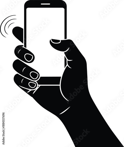 Hand Holding Smartphone With Finger Touching Screen And Wi- Fi Icon mobile