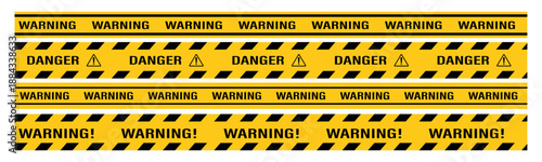 A vector set of seamless warning tapes isolated on a white background. Abstract warning lines for construction, police, and traffic accidents. Element of the warning tape collection for your design.