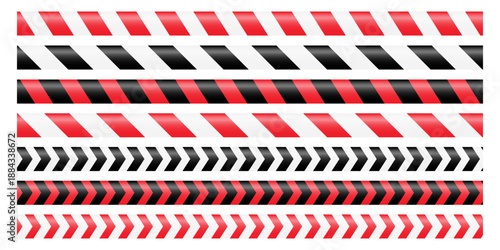 A vector set of seamless warning tapes isolated on a white background. Abstract warning lines for construction, police, and traffic accidents. Element of the warning tape collection for your design.