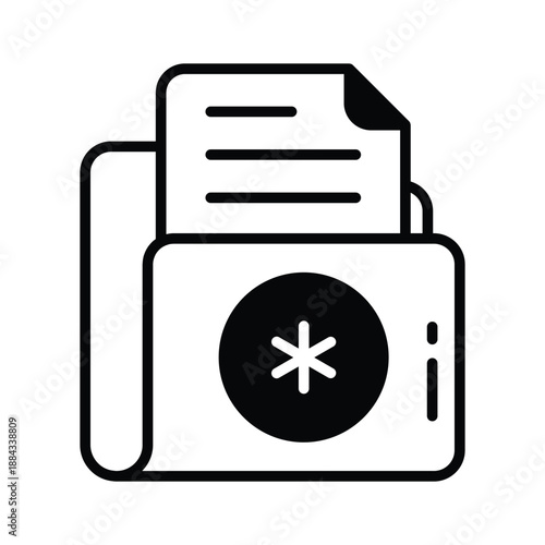 Trendy glyph icon of a patient medical file with a red cross