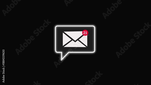 New Email Notification Icon with Unread Messages Alert on Black Background. A person receiving new message notification on their smartphone.