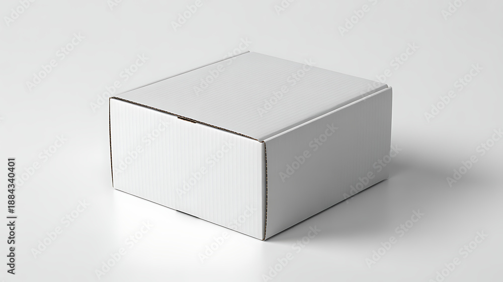 Fototapeta premium White cardboard box with lid on light background transparent background