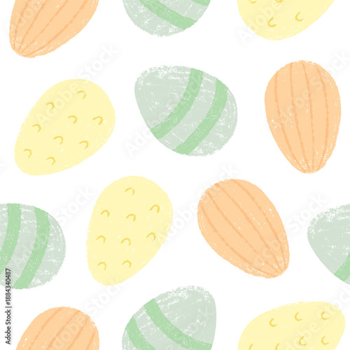 Paschal seamless pattern with various painted chalk Easter eggs.