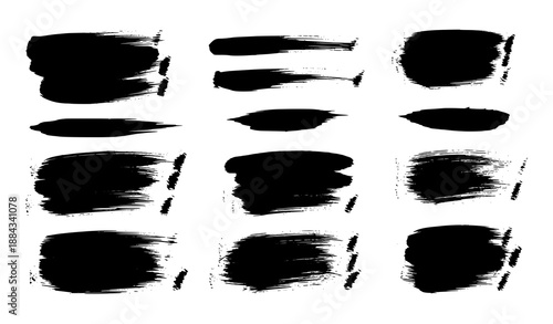 Black Paint Brush Stroke Collection Vector Set with Expressive Hand Drawn Ink Marks EPS10