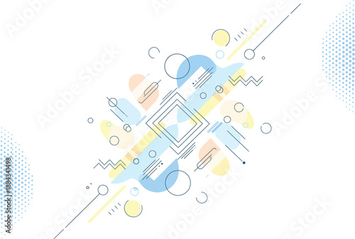 Abstract Geometric Composition with Circles Squares and Lines in Pastel Memphis Design Style