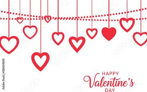 Valentine's Day Greeting Background with Decorative Hanging Hearts and Elegant Script Typography