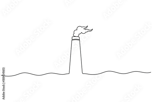 Single line drawing of chimney smoke, representing pollution and industry.