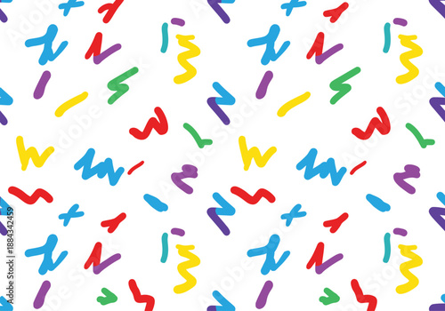 Bold abstract seamless pattern with thick colorful scribbles and expressive marks on a white background