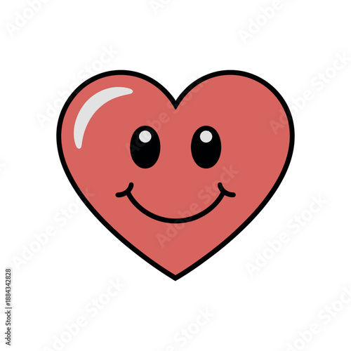 Smiling cartoon heart character with large eyes representing affection and health, isolated on white.