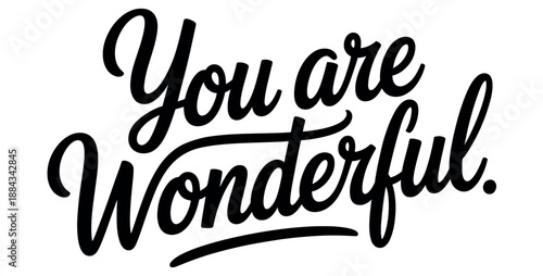Calligraphy text proclaiming the positive message that you are wonderful, isolated on white.