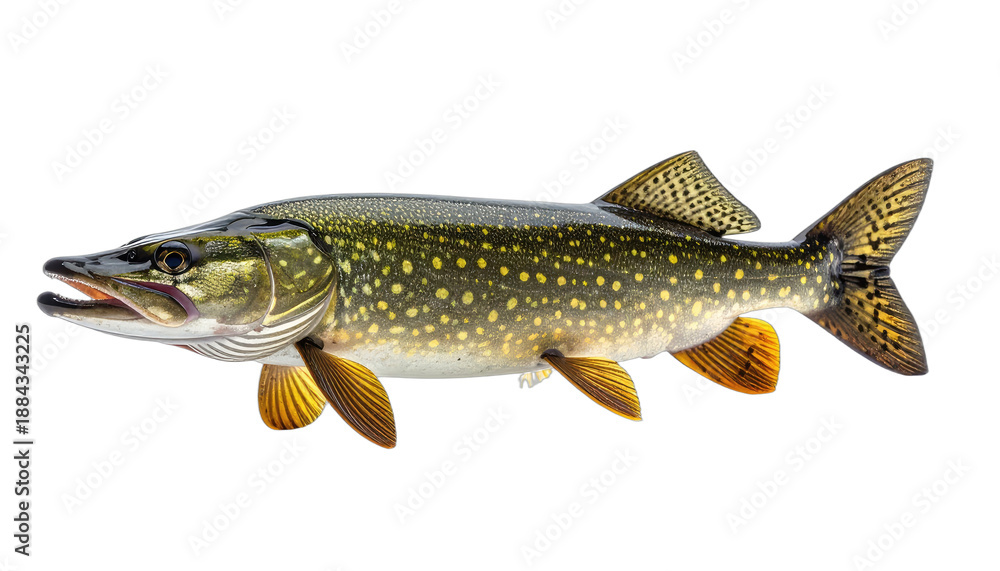 Naklejka premium Northern Pike Fish Isolated on Black Background