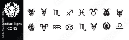 A collection of zodiac signs icons on a white background
