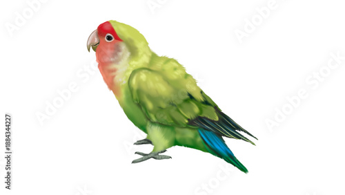 Colorful Green Lovebird Parrot Perching Watercolor Art