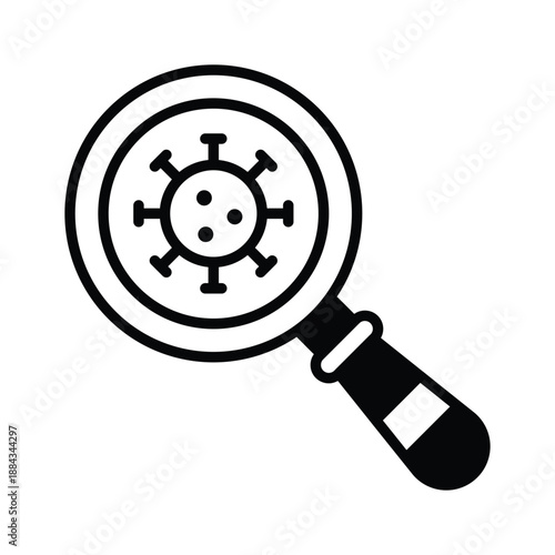 An editable glyph icon of virus detection magnifier, medical research and diagnostics