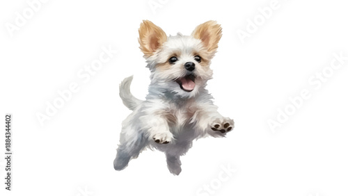Active Little White Puppy Jumping Playfully Illustration