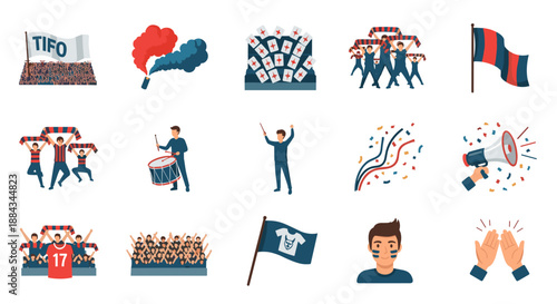 Fanatic Crowd: Vector Icons of Sports Supporters and Celebration Elements