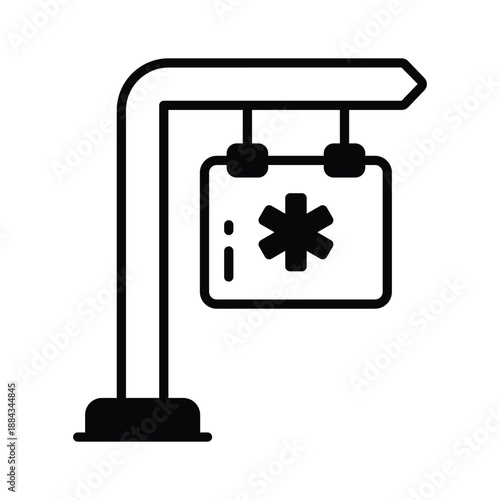 Trendy hospital medical signboard glyph icon, healthcare facility navigation