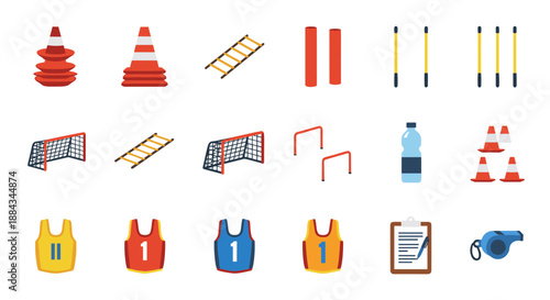 Sports Training Equipment and Supplies for Athletes and Coaches Colorful Icons Set