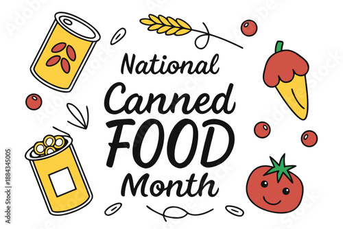 National Canned Food Month Vector Illustration, Food Preservation and Pantry Awareness Design