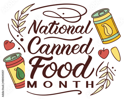 NATIONAL CANNED FOOD MONTH vector illustration isolated on white background