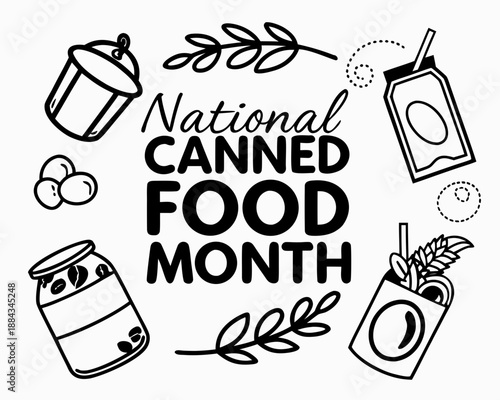 Canned Food Month Vector Illustration, Shelf-Stable Food and Grocery Awareness Design