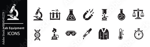A collection of lab equipment icons on a white background