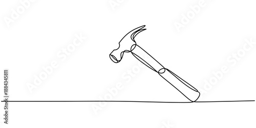 one continuous line drawing of hammer.one line drawing of hammer icon in repair and construction business. single line vector illustration. one line Icon drawing