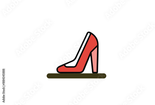 A simple stylized illustration of a red high heeled pump shoe
