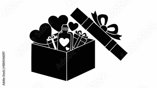 Open Gift Box Filled with Hearts and Presents.