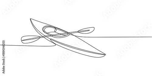 Single continuous line drawing canoe trails and rafting club with kayaking equipment, boat icon continuous one line drawing, Vector illustration of kayak canoe rowboat sailboat yacht isolated on white