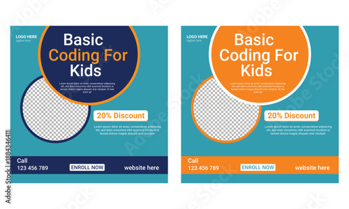 Coding computer programming and kids technology educational editable social media post banner