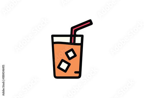 Cartoon glass of iced orange drink with a straw