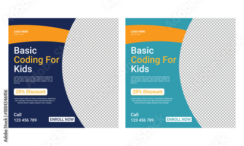 Coding computer programming and kids technology educational editable social media post banner