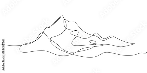 Continuous one line drawing of mountain range landscape template. Adventure winter sports sky and hiking concept. Vector illustration