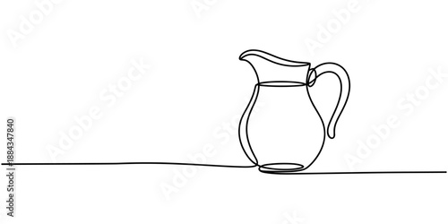 Continuous one line drawing of water pitcher glass. Abstract jug continuous single line art hand drawing. one line Icon drawing with white background